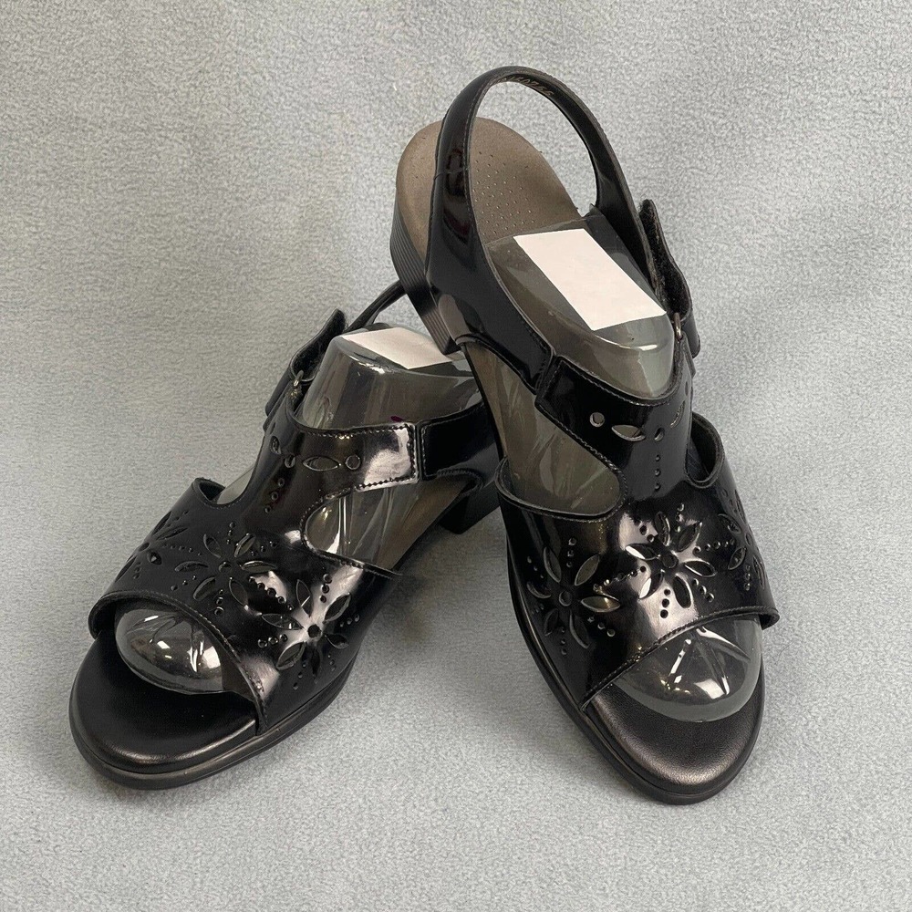 SAS Sandals Women's 9M Perforated Patent Leather Open Toe Adjustable Comfort